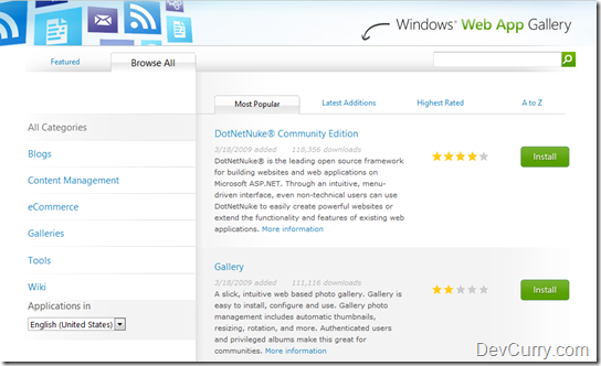 Microsoft Web Application Gallery